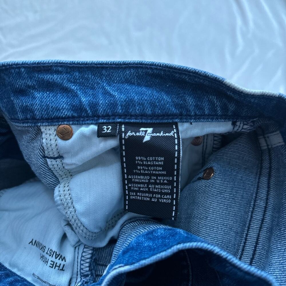 7 For All Mankind High Waist Skinny Jeans - Denim Blue and Light Blue - Picture 4 of 6